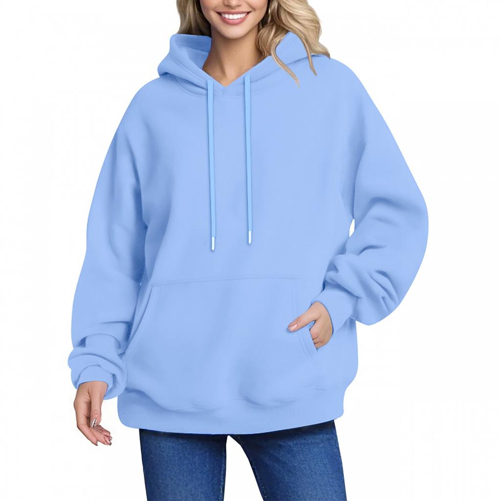 Женская толстовка с капюшоном, однотонная, с длинными рукавами, мешковатый свитер, топ