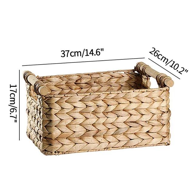 Handmade Woven Storage Box Handle Kitchen Sundry Organizer Laundry Basket Rectangular Closet Organizer Picnic Basket
