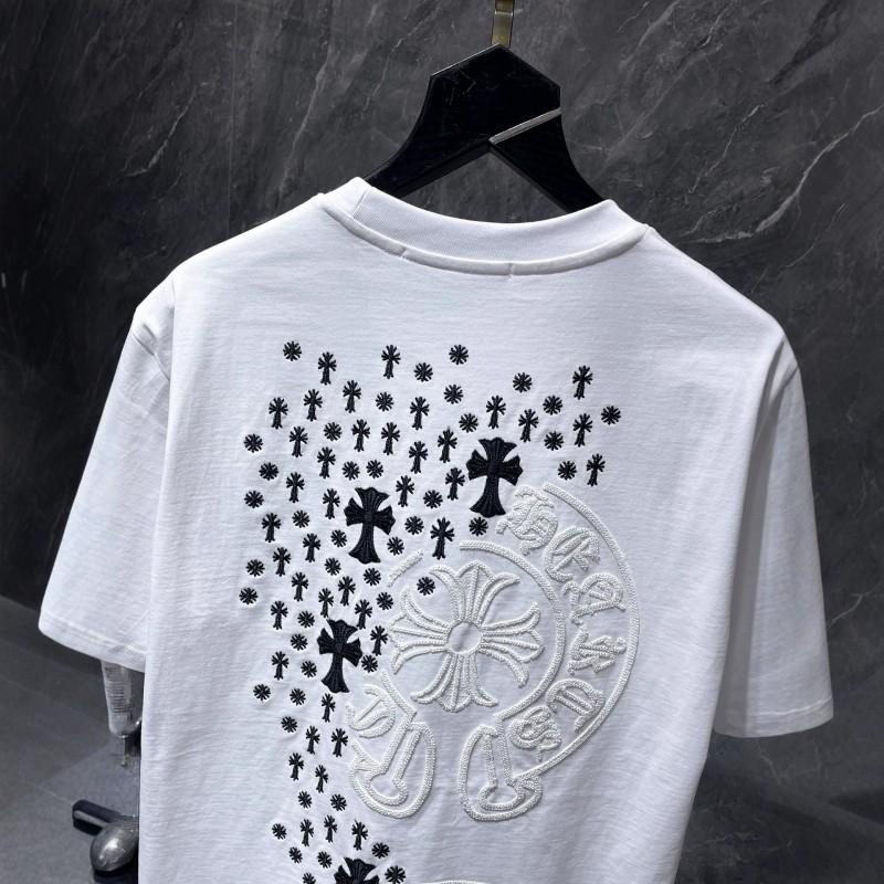 Mens Oversized Cotton T-Shirt With 3D Embroidered Cross Star Streetwear Short Sleeve Tee