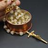 Natural White Jade Marrow Rose Rosary Beads Bracelet Cross Pendant Catholic Jewelry Commemorative Day Festival Exquisite Gift