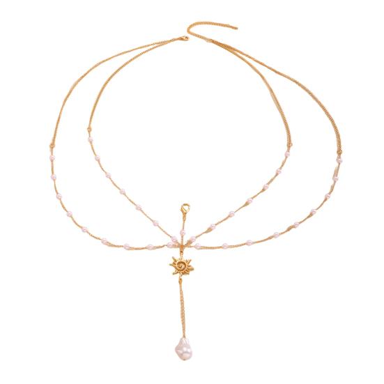 Цепочка на тело Многослойная Двухслойная Цепочка на Тело с Морской Тематикой Имитация Жемчуга Ракушки Морские Звезды Дизайн с Драпировкой