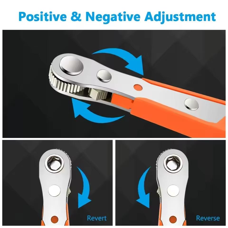 Multifunctional Bidirectional Ratchet Screwdriver Right Angle Magnetic Wrench Cross Shaped Short Screw Orange Tool