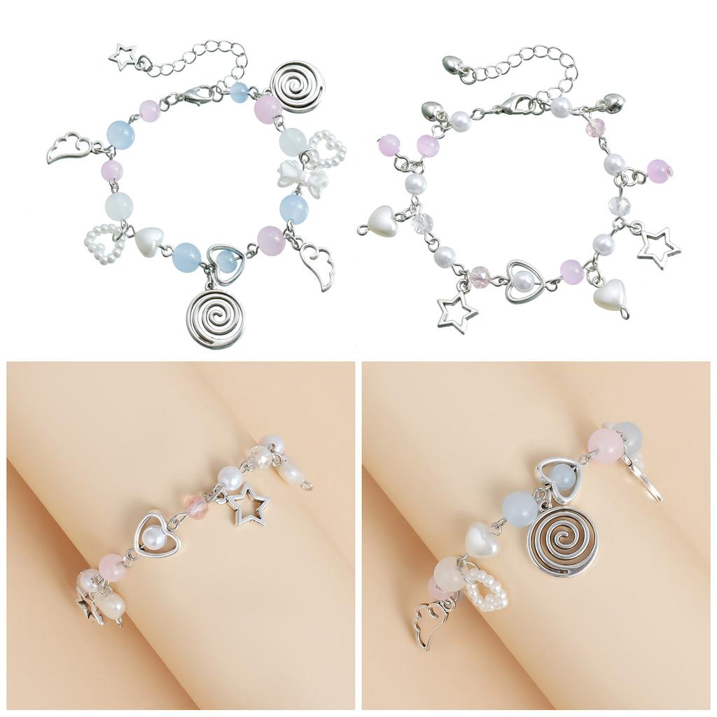 Handmade Angel Wing Bracelet Cute Bowknot Beaded Wristband Adjustable Chain Aesthetic Jewelry Gift for Women and Girls