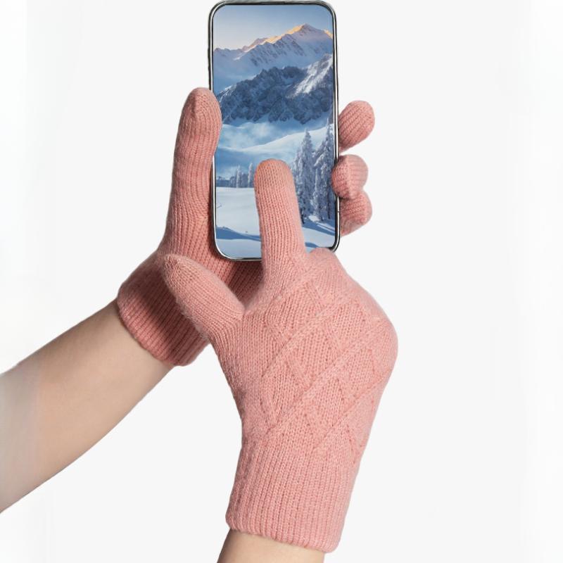 Женские осенне-зимние вязаные перчатки, двухслойные, на флисовой подкладке, толстые, теплые, минималистичные, жаккардовые, с сенсорным экраном