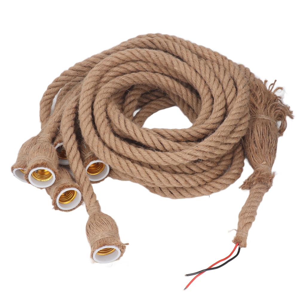 Rope Pendant Light 6 Heads Hanging Cord Vintage 6.5ft E27 E26 Socket Twisted Hemp Wire Light