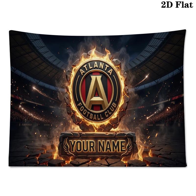 Custom Name Atlanta United FC Printed Tapestry – Wall Hanging for Bedrooms, Dorms, and Home Decor