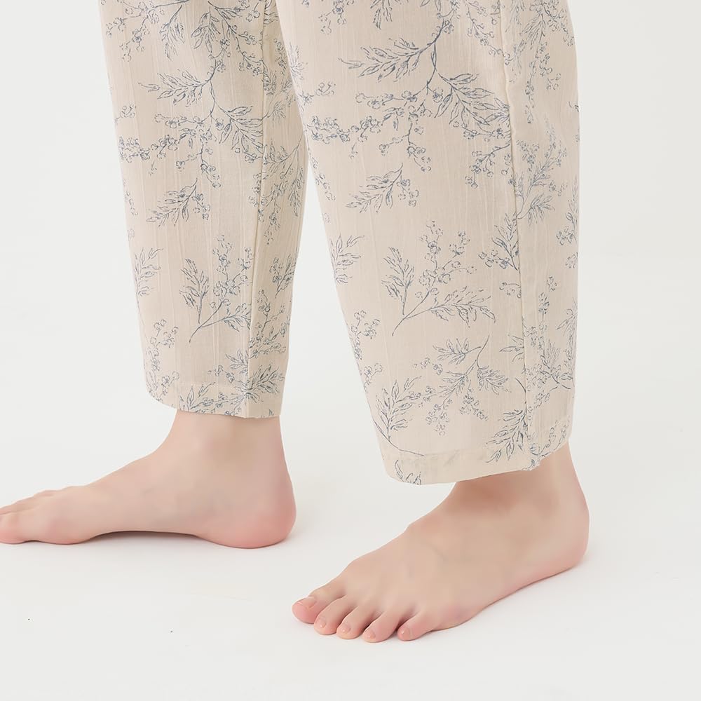 Gunze Long Sleeve Pajamas with Elastic Sleeve and Leg Gray Women's Holes, Moisture-Wicking, Quick-Drying, Eco-Friendly, Twin-Leg Pattern,