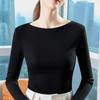 Черная однословная водолазка женская 2025 новая внутренняя высококлассная осенне-зимняя модная омолаживающая зарубежная футболка с открытыми плечами