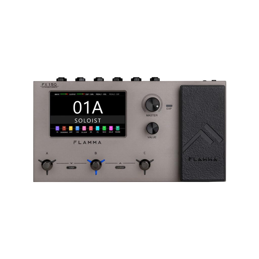 FLAMMA FX150 Processor Electric Guitar Pedal Simulation Global EQ Touchscreen with Amp Modeling Cabinet 160 Effects 180 Editable User Effect Slots