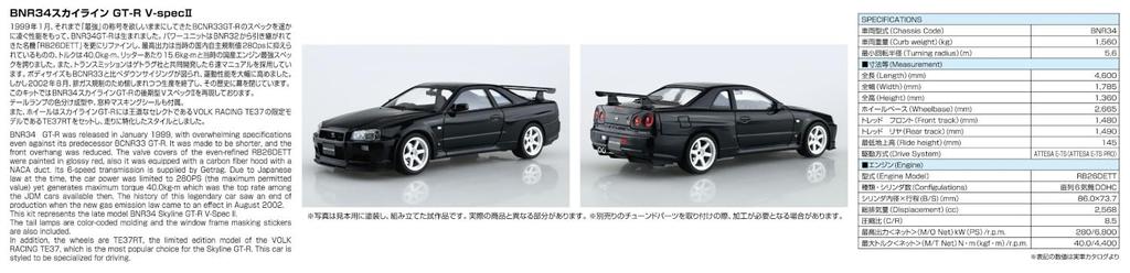 AOSHIMA The Model Car Series SP08 Nissan BNR34 Skyline Custom Wheel Пластиковая модель 1/24 GT-R V-SPEC '02