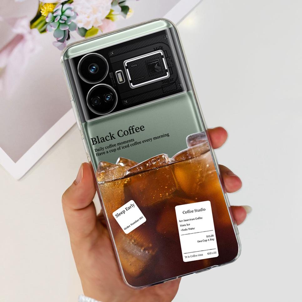 For Realme GT5 Case Clear Silicone Soft TPU Cover For OPPO Realme GT 5 RealmeGT5 Cases Flower Marble Jelly Bumper Coques
