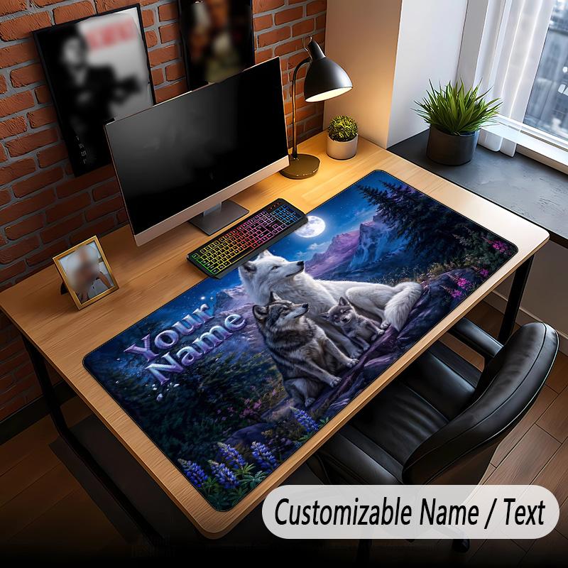 Wolf Theme Custom Mouse Pad Personalized With Name Text Customized Desk Mat For Office Home Decor