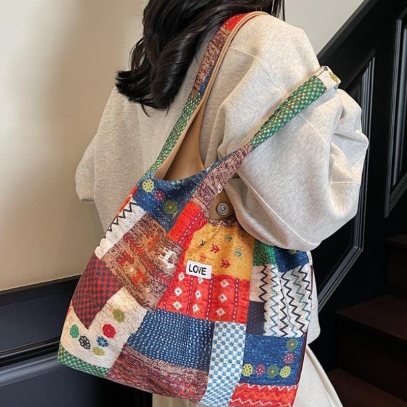 Экологичная сумка-шоппер с принтом на одно плечо, тканевая сумка для хранения с цветочным рисунком, одноплечная сумка большой вместимости, портативная холщовая сумка