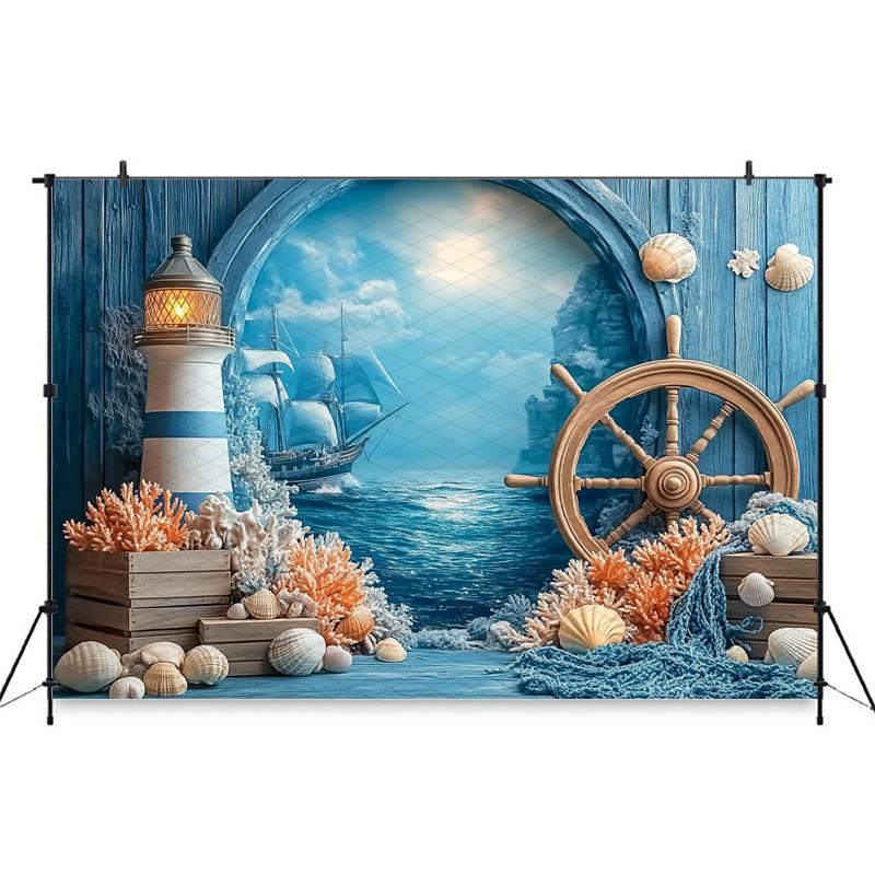 Mocsicka Фотофон День Рождения Дети Baby Shower Портретный Фон Синяя Часовая Башня Парусник Узоры Декор Фотостудия