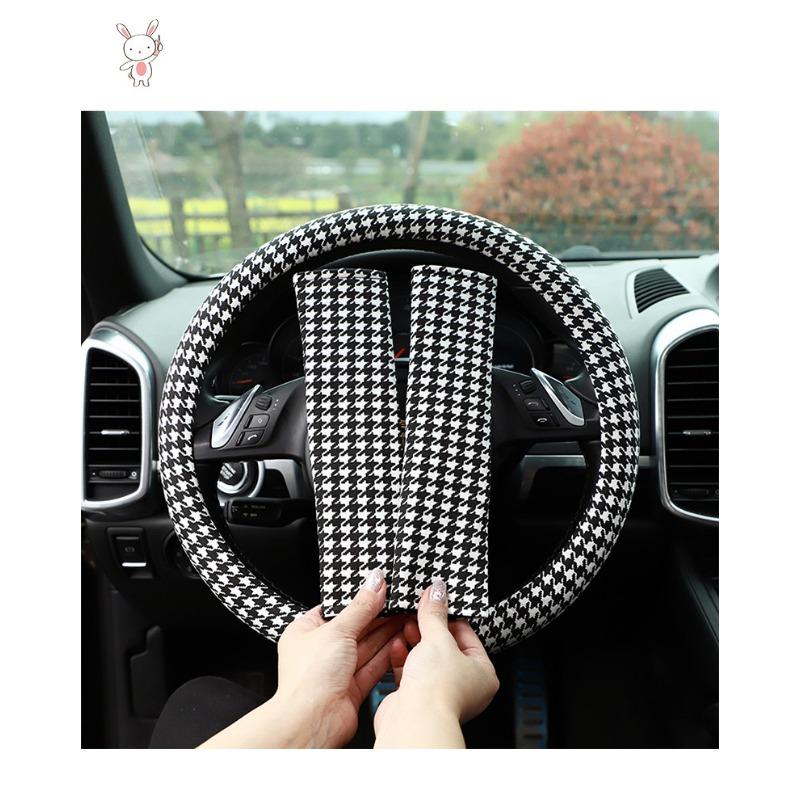 Cute Houndstooth Universal Four Seasons Car Steering Wheel Cover Auto Interior Accessory For Women