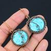 Natural Blue Cameo Face Gemstone Handmade Copper Wire Wrap Earring 2.28 E9J50