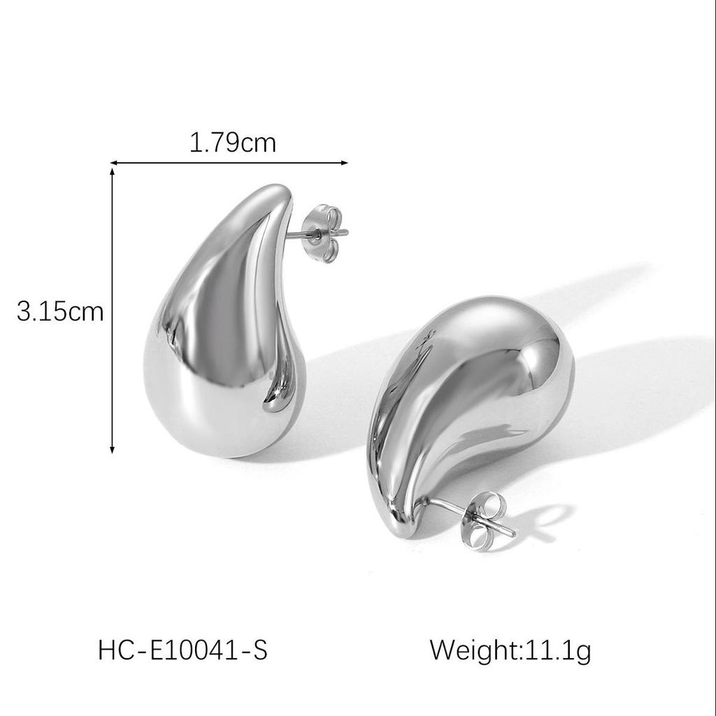 Exaggerated Titanium Steel Water Drop Earrings for Women - Fashionable and Versatile Hollow Stainless Steel Design.