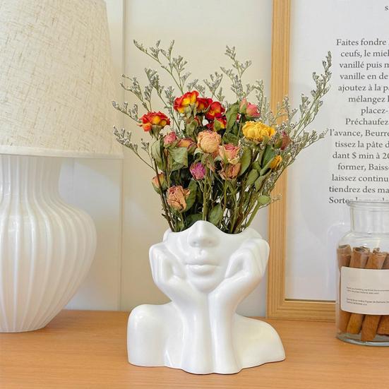 Abstract Face Shape Flower Pot Colorful Decorative Vase Ornament Hand-Painted Design Plant Pot Indoor Home Decor