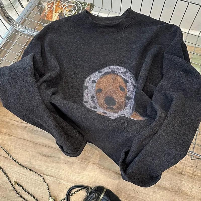 Толстовка для женщин Оверсайз Флис Утепленная Свободная Круглый вырез Повседневная Пуловер Длинный рукав Зимняя Толстовка Топ
