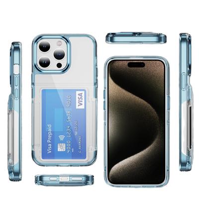Подходит для iPhone15 Чехол для мобильного телефона с карманом для карт 16Pro Junfan Кармашек для карт 13 Кристально прозрачный Царапиноустойчивый Встроенная подставка X Противоударный чехол