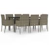 9 piece Garden Dining Set with Cushions Black and Gray Poly Rattan