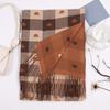 Warmer Plaid Knitted Scarf Acrylic Fibers Tassel Shawl Korean Style Heart Thickened Scarf  Men