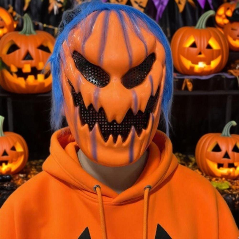 Orange Halloween Pumpkin Mask Creativity Pumpkin Full Face Mask Halloween Cosplay Mask  Unisex