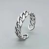 Thai Silver Retro Open Knuckle Ring: Trendy Flattened Chain Design for Index or Pinky Finger