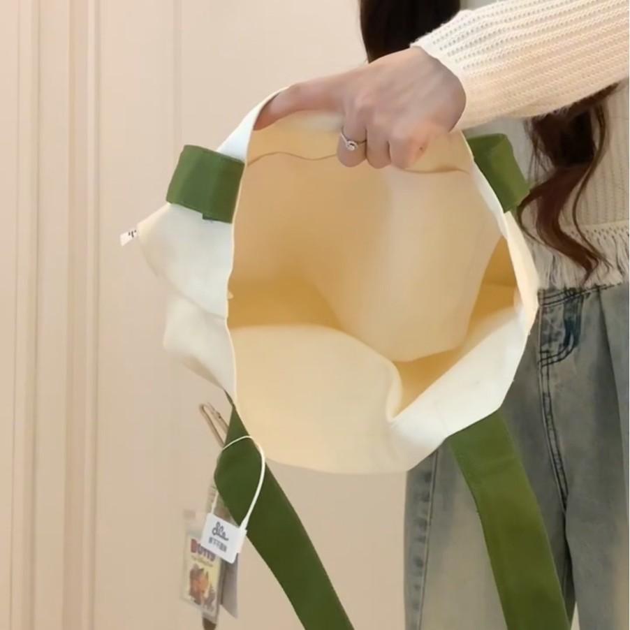 Canvas Bag, New Women's Handheld Cloth Bag, Large Capacity Book Bag, Junior High School Student Tutoring Shoulder Bag Summer