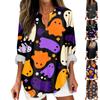 Women's Fashion Casual Halloween Print Drop Shoulder Long Sleeve V-Neck Ladies Tops