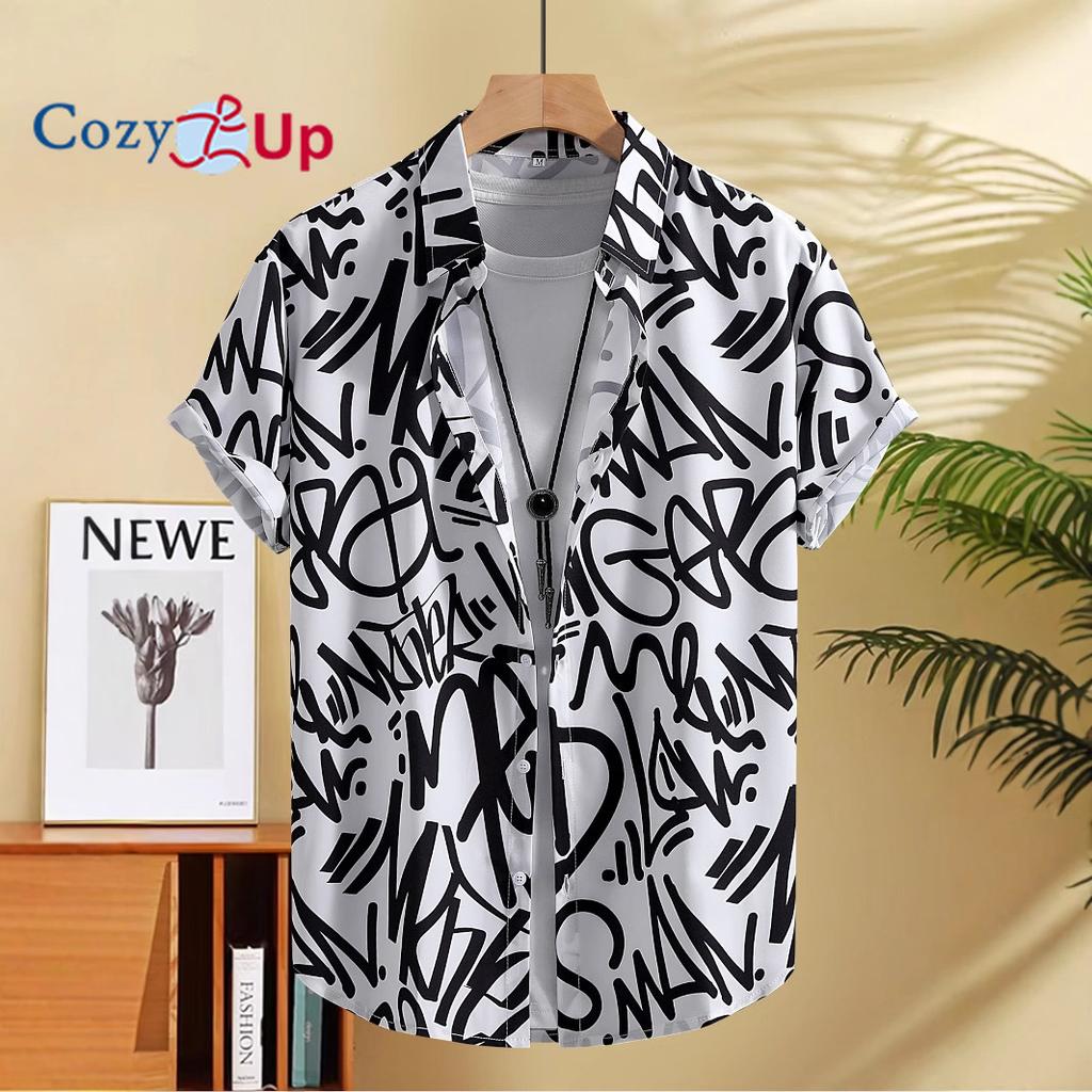 Мужская рубашка с коротким рукавом и принтом в виде граффити, мужская рубашка, лето 2025 г., новая свободная рубашка большого размера