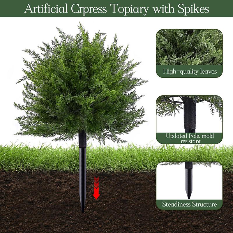 Artificial Cedar Ball Shaped Pruned Tree with Ground Stake UV Resistant Fake Arborvitae Plant Indoor Outdoor Garden Decor
