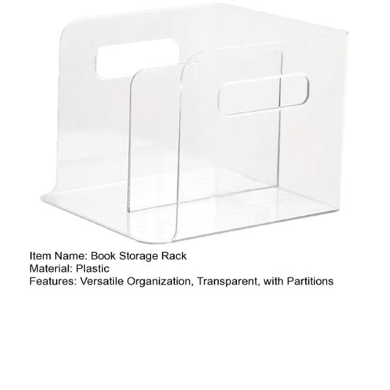 Book Storage Rack Transparent Book Organizer with Partitions Stationery Glasses Plastic Bookcase