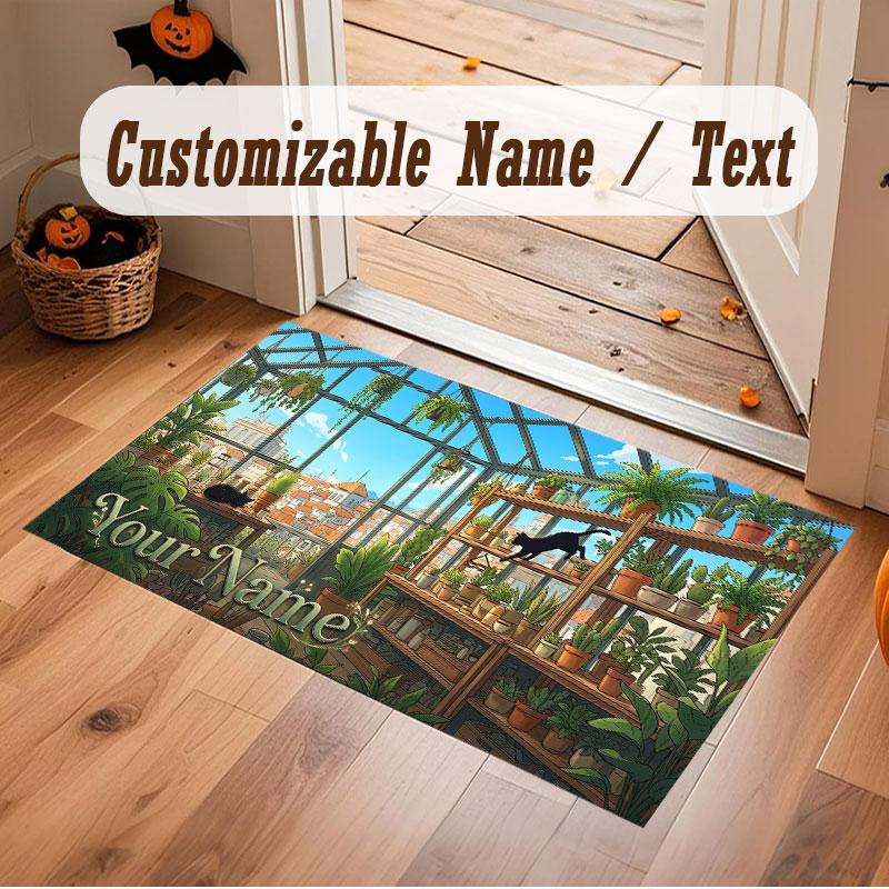 Nature Library Travel Theme Crystal Velvet Floor Rug Personalized Custom Name Text Warm Carpet Home Decoration