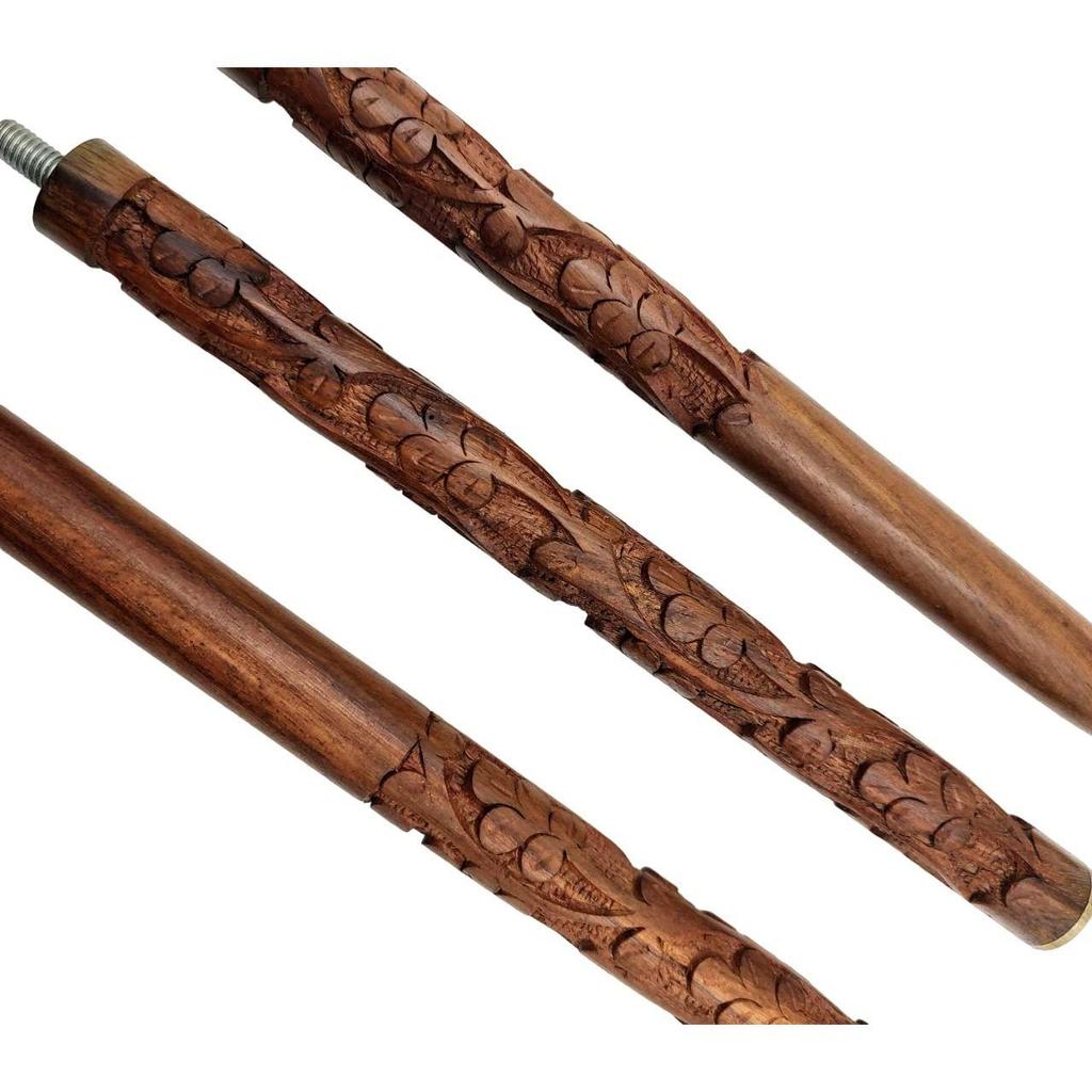 Brass Royal Handle Royal Special Carving Design Wood Walking Stick Cane 3 Fold Open Nautical Vintage Style