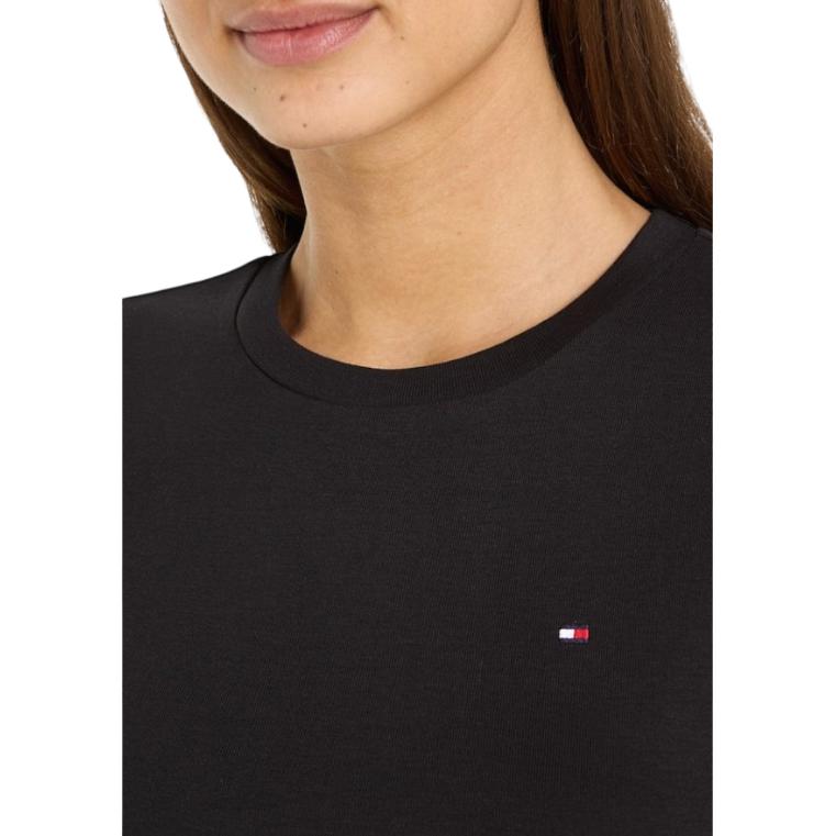 Tommy Hilfiger Женская однотонная футболка с коротким рукавом и круглым вырезом Черная WW0WW40587-BDS