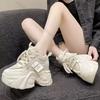 Fashion Women High Platform Sneakers Spring Autumn Lace-up Chunky Tennis Shoes Beige Thick Sole Casual Shoes Woman Sport Leather Sneaker