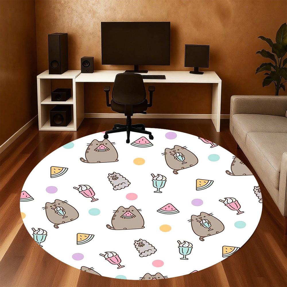 1pc cat ice-cream Round Chair mat Area Rug - Non-Slip, Floor Mat for Office, Bedroom, and Indoor Decor c1118129