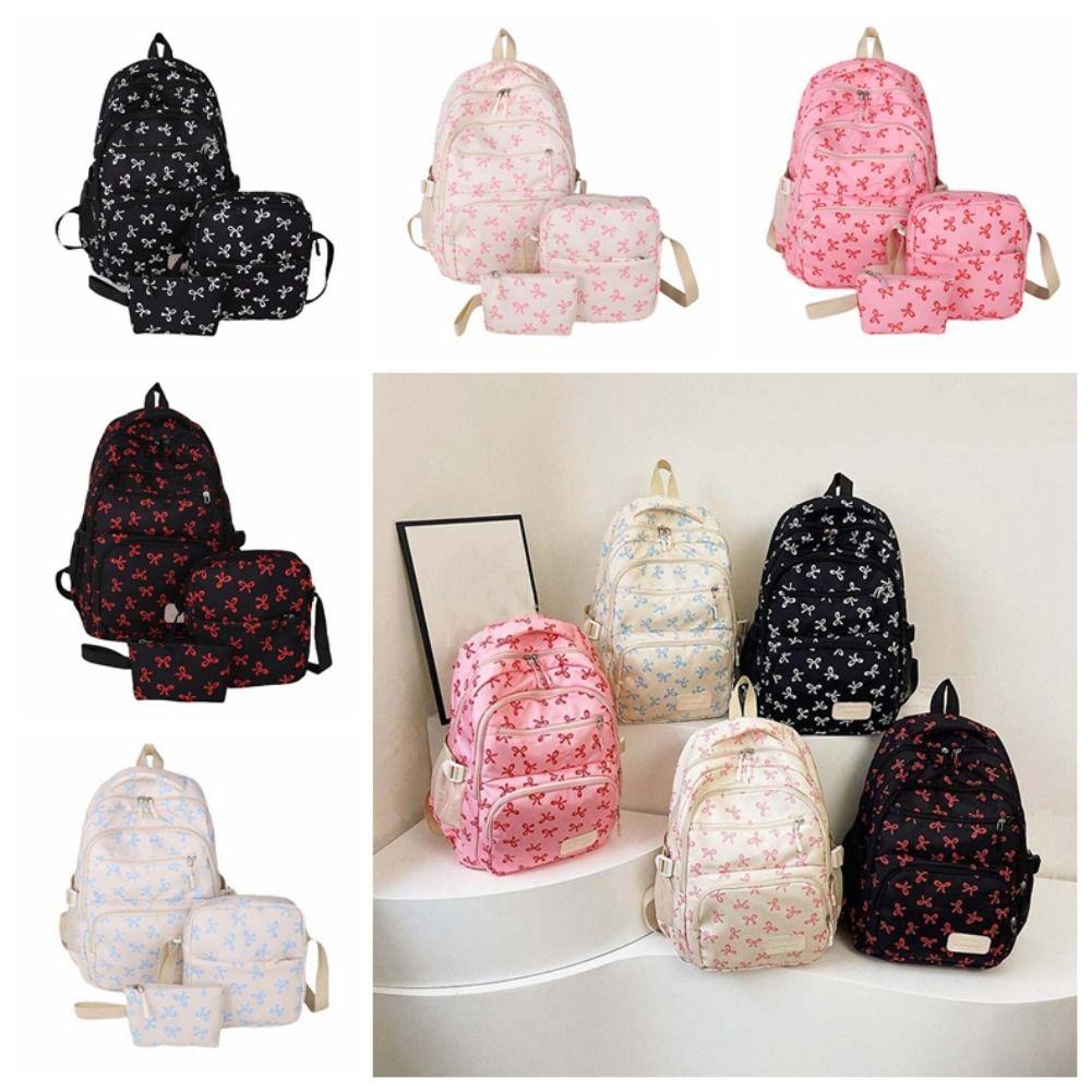 Daypack Three-piece School Bag Set Large Capacity Students School Bag Nylon Bow Backpack Sport