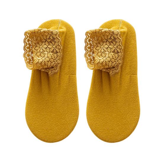 Women Winter Ankle Socks Thermal Socks with Lace Cuffs Warm Socks with Anti-Slip Sole for Daily Wear Street Dates