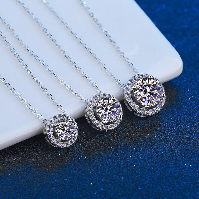 Ожерелье из настоящего муассанита для женщин 0,5-2 CT VVS1 с блестящим муассанитом и бриллиантом Halo, подвеска, ожерелья, подарок на годовщину