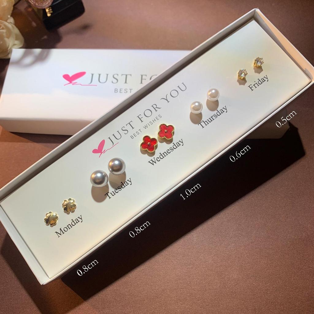 Набор серег-пуссетов в форме сердца с цирконом, цветком и жемчугом для женщин