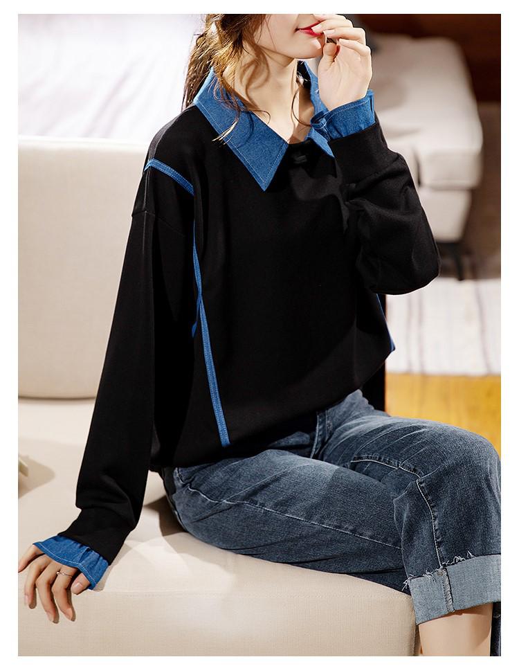 Женская толстовка без капюшона: Мода осень/зима 2023 года, свободный крой, модный длинный рукав, имитация двухкомпонентного костюма, большой размер.