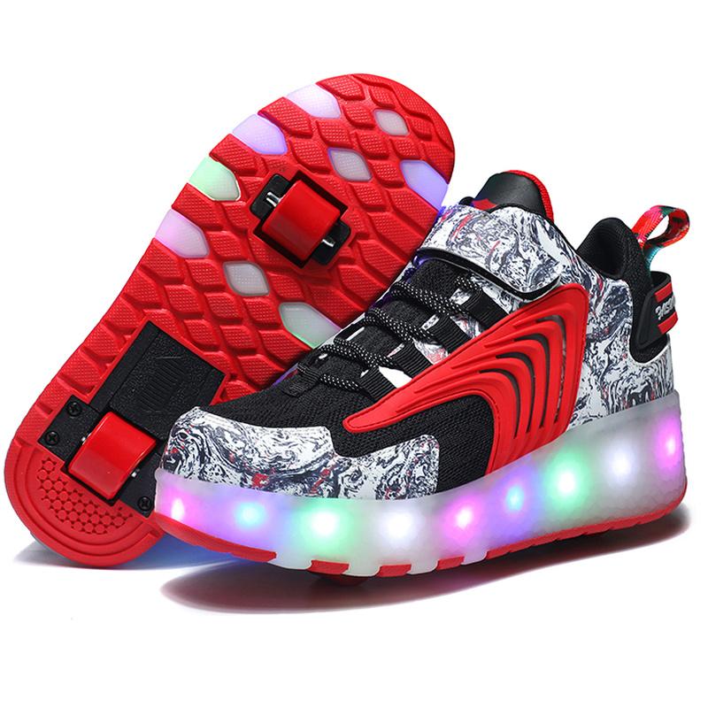 Светящиеся кроссовки со съемными колесами для мальчиков и девочек, могут быть кроссовки с двойными колесами для катания на коньках, детские ботинки для катания на роликах