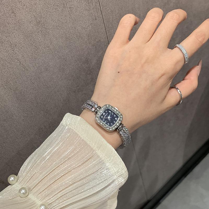Ladies Watch Women'S Niche Light Luxury Temperament Full Of Diamonds Square Dial Bracelet Quartz Watch