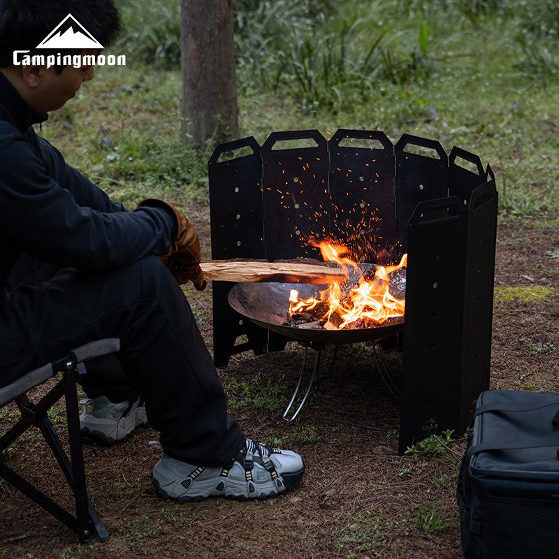 CAMPINGMOON YD-40 Большая костровая чаша Ветрозащита для уличного кемпинга Аксессуар для дровяной печи 8-панельный железный ветрозащитный экран