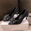 French Temperament Bow High Heels Women's Pedal 2025 New Pointed Thin Heel Light Luxury Versatile Light Mouth Single Shoes