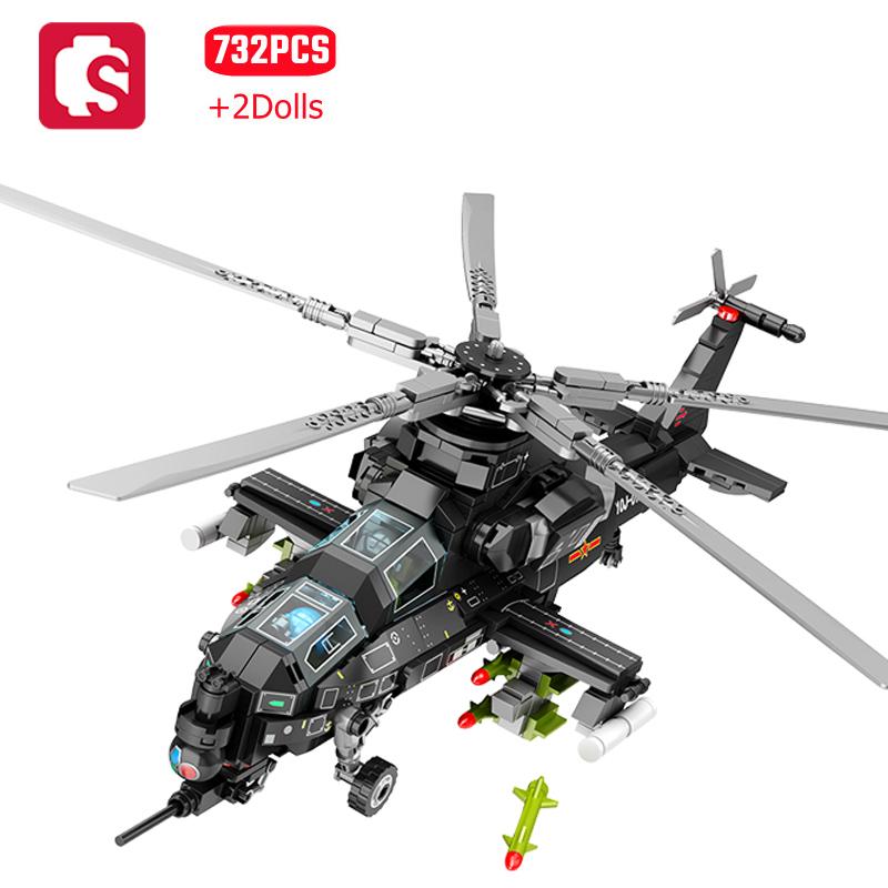 SEMBO 732 детали Вертолет WZ-10 Конструктор MOC Вооруженный Самолет Модель Самолета Солдаты Модели Кирпичики Игрушки для Мальчиков Подарки для Взрослых