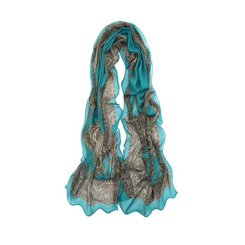 Винтажный длинный шелковый шарф с принтом, длинный шифоновый платок, песочный шарф для женщин, универсальный шарф для защиты шеи