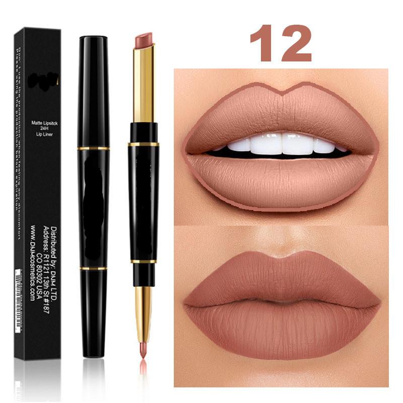 12 цветов, сексуальная красная матовая помада для губ, подводка для губ 2 в 1, матовая помада для макияжа, прочная водостойкая телесная красная помада, косметика для губ